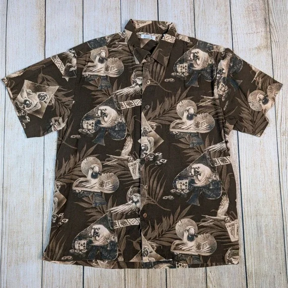 Boca Classics Parrot playing Poker Hawaiian Shirt Short Sleeve Button Up M - Picture 2 of 7